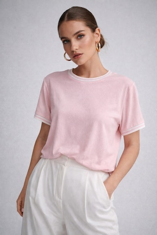 Kadın Pembe Bisiklet Triko Yaka Kısa Kollu Basic T-shirt Pembe