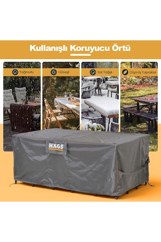 Haegs Bahçe Mobilyası Örtüsü, 150-150-74cm, Ağır Hizmet Oxford Kumaş, Su Geçirmez, Dış Mekan Veranda Masa Örtüsü, Havalandırmalı Masa Ve Sandalye Koruma Kılıfı - Gri