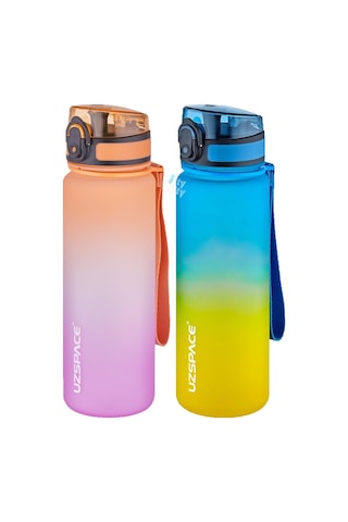 Uzspace 2'li Tritan Matara Seti 500 Ml Çift Renk Softtouch Ff Collection Tritan Su Matarası Mor Turuncu - Sarı Lacivert