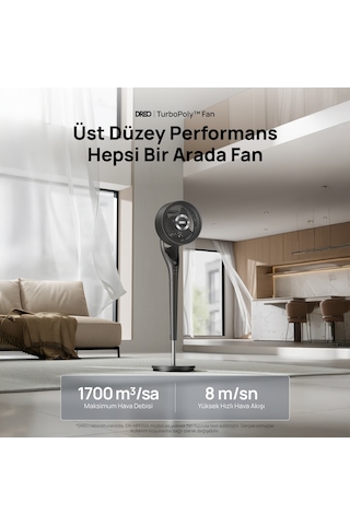 DREO TurboPoly Fan 154 Akıllı Ayaklı Vantilatör, 20dB Sessiz Çalışma, 9 Hız, 120° Salınım, Kumandalı, Çocuk Kilidi, LED Ekran Siyah