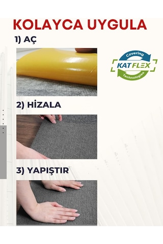 Katflex Halıfleks Kendinden Yapışkanlı Duvardan Duvara Halıflex Rip Halı Keçe Zemin Kaplama Antrasit, 50x100 Diğer