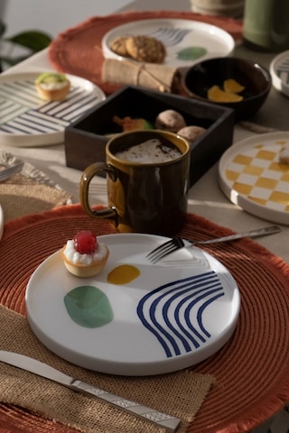 Kevin Seramik Hand Made Modern 6 Kişilik Pasta Tabak Seti &Tatlı Tabak Takımı Beyaz - Yeşil