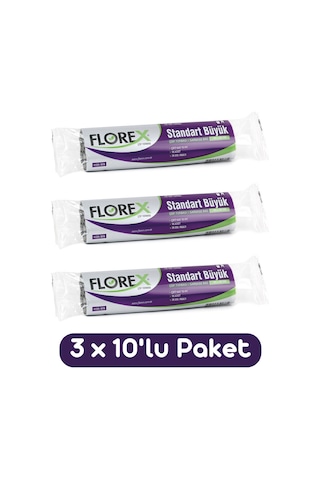 Florex Standart Büyük Boy Çöp Torbası 65x80 Cm 10'lu Rulo Siyah 3 Rulo (30 Adet)