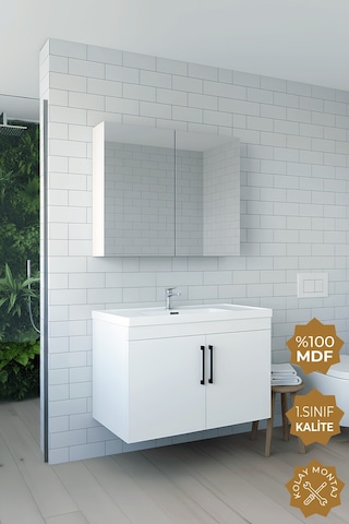 Teta Home Yalova 80 Cm Mdf Banyo Dolabı Seti Beyaz Beyaz
