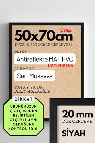 Siyah-20mm-50x70 Cm Mat Pvc Li Camsız Fotoğraf 1000 Parça Puzzle Belge Çerçeve Yatay Dikey Asılabilme