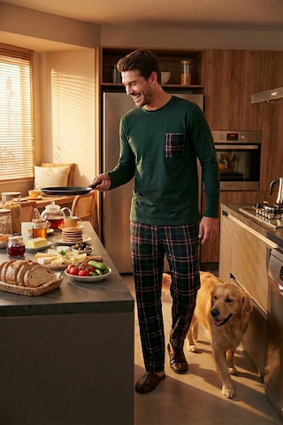 Buratti Ekoseli Cepli Beli Lastikli % 100 Pamuk Regular Fit Erkek Pijama Takımı 6572001 Yeşil