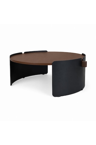 Orbit Yuvarlak Orta Sehpa Çap 90cm Mat Ceviz Ve Mat Siyah Metal Ayak 35cm Modern Tasarım Dekoratif Ceviz - Siyah