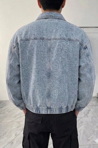 Tarz Cool Erkek Oversize Bomber Ceket Fermuarlı Basic Günlük Şık Mont Buz Mavi