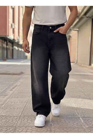St.poll Vintage Eskitme Efektli Yıkama Baggy Jeans Pantolon Unisex Eskitme Siyah