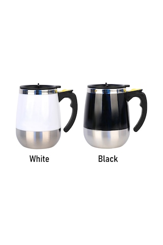 Hfambition 400ml Otomatik Kahve Karıştırıcı Bardak, Çift Katlı Isıya Dayanıklı Kapaklı, Çelik Paslanmaz, Kahve-süt-juice Karıştırır Beyaz