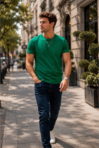 Luxıc Core Erkek Slim Fit Yeşil Bisiklet Yaka Pamuk Penye Günlük Rahat Basic Tişört
