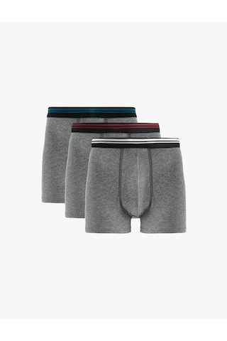 Koton Lastik Detaylı Pamuklu 3'lü Boxer Seti Antrasit Melange 6wlm90043mk Antrasit Melanj