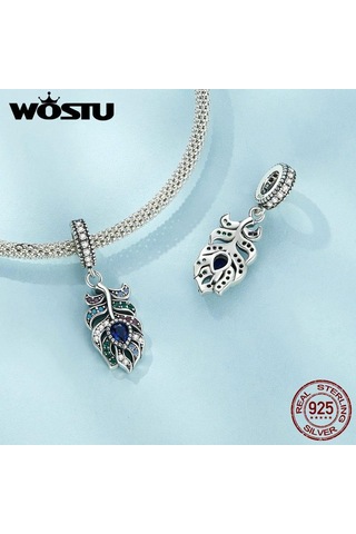 Wostu 925 Ayar Gümüş Tavuskuşu Tüyü Kolye Boncuk Bilezik Dıy Takı İçin Gümüş