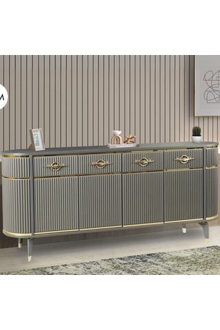 Maya Antrasit Gold Lüks Konsol 4 Kapak Oval Gövde Pramit Ayaklı 180x45x84 Cm Antrasit - Gold