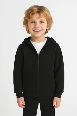 Kız - Erkek Çocuk Basic Fermuarlı Kalın 3 İplik Kışlık Okul Sweat Ak1815 Siyah