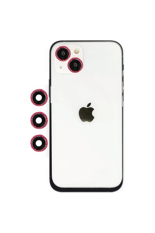 En-cag Apple Uyumlu iPhone 14 Uyumlu Shine Kamera Lens - Kırmızı Bss