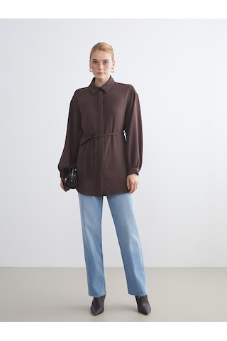 Lcw Modest Kahverengi Oversize Kadın Gömlek Tunik
