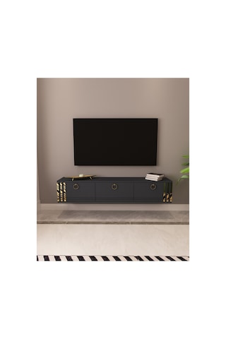 Sahran 150 Cm Duvara Monte Tv Ünitesi Tv Sehpası Antrasit - Altın Antrasit-altın
