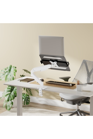 17-32 Inç Tek Kollu Monitör Kolu 9 Kg Beyaz + Laptop Tutucu Set Siyah 10-17.3"