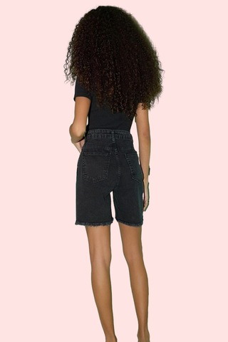 Ersefa Kadın Denim Şort Pamuk Yüksek Bel City Short Rahat Günlük Stil Ha siyah
