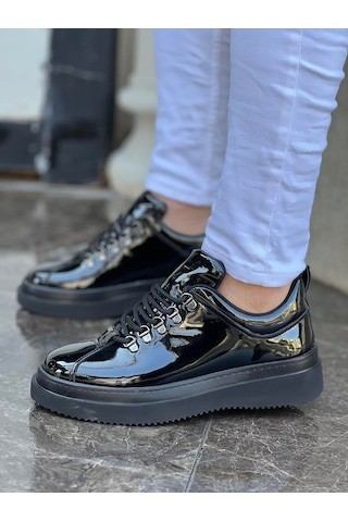 Kb Siyah Rugan Ayakkabı Yüksek Taban Bağcıklı Günlük Ayakkabı
