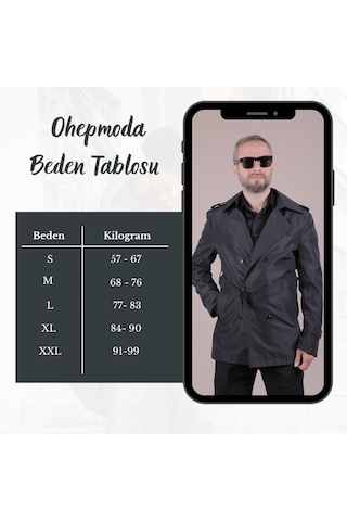 Ohepmoda Slim Fit Kemerli Erkek Trençkot Siyah
