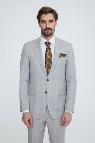 Erkek Gri Bej Regular Fit Ekose Takım Elbise Gri - Bej