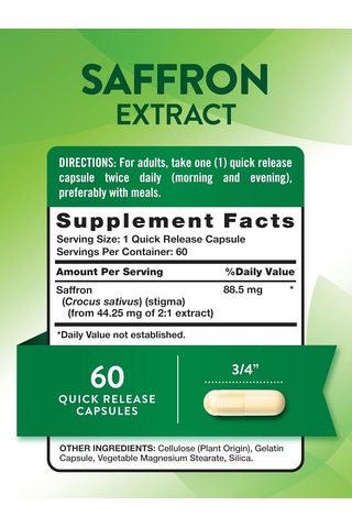 Nature's Truth Saffron Safran Extract Capsules 60 Count Conc