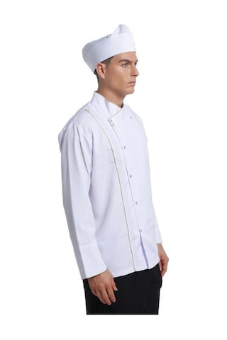 Aşçı Ceketi Beyaz Uzun Kol Altın Biyeli T Model