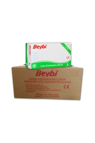 Beybi Lateks Muayene Eldiveni Pudralı Large 100'lü 20 Paket
