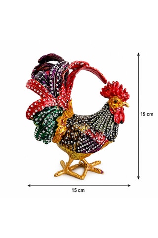 Kristal Taşlı Horoz Biblo Battal Boy 19x15 Cm Dekoratif Masaüstü Süsü Şans, Bereket Ve Güç Sembolü Hediyelik Ev & Ofis Dekoru Siyah