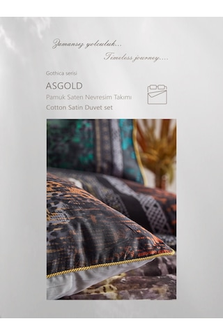 Clup Cotton Çift Kişilik Pamuk Saten Nevresim Takımı Asgold Gri
