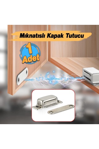 Lexroo Mıknatıslı Çıt Çıt 5 Cm Paslanmaz Metal Kapak Tutucu Dolap Açılır Kapanır Çekmece Kapatma