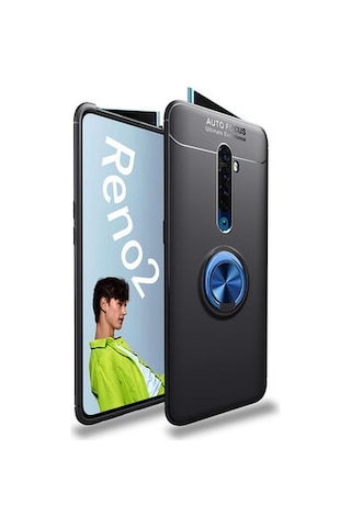 Oppo Reno 2z Kılıf Yüzüğü Stant Ve Araç Tutucu Olabilen Şık Esnek Premium Silikon Kapak Ryc/ravel Siyah - Mavi
