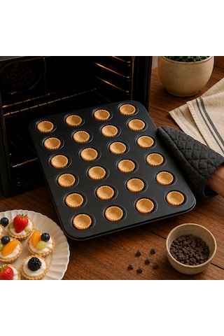 24'lü Tartolet Kalıbı Yapışmaz Mini Tart Kek Kurabiye Pişirme Tepsisi 24 Gözlü Fırın Kalıbı Sariva Home Teflon
