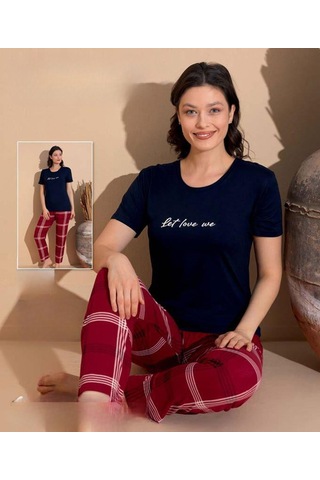 Boyraz Slim Fit Dar Kesim Kadın Milan Bisiklet Yaka Kısa Kol Pijama Takımı 11006l - 1 Adet Lacivert