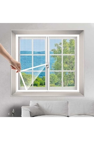 Pazly Pratik Fermuarlı Kendinden Yapışkanlı Pencere Sinekliği Beyaz 50-100cm Sivrisinek Önleyici