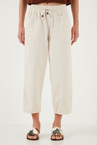 Lela Pamuklu Relaxed Fit Yüksek Bel Geniş Kısa Paça Bayan Pantolon 668Yp5318 Taş