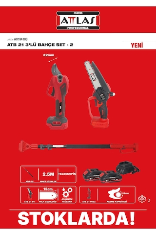 Attlas Atb 21 3'lü Bahçe Set-2 Teleskobik Sap+32 Mm Budama Makası+budama Testeresi A0104183