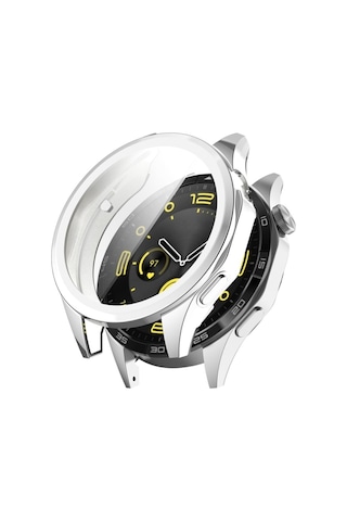 Huawei Watch Gt4 46mm Uyumlu Kasa Ekran Koruyucu 360 Tam Koruma Kılıf Kapak Gümüş