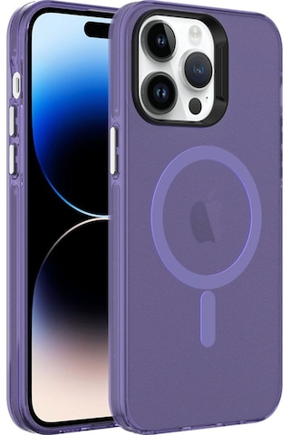 Apple Uyumlu iPhone 14 Pro Max Kılıf Zore M-safe Şarj Özellikli Buzlu Transparan C-pro Sert Kapak Derin Mor