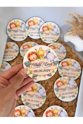Safari Detayli Kız Erkek Bebek Mdf Magnet Hediyelik 20li