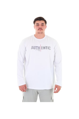 Erkek 115-155 Kilo Arası İçin Uygun Uzun Kol Bisiklet Yaka Mevsimlik Baskılı İnce Sweatshirt Beyaz