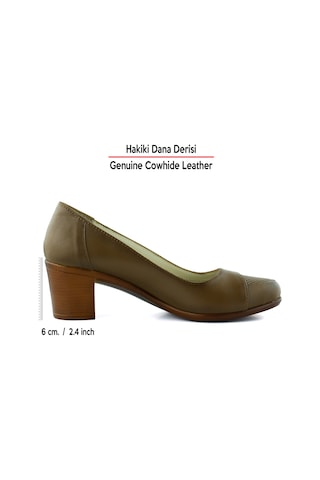 Erkan Saçmacı Sarah Kahverengi Hakiki Dana Derisi Delik Detaylı Kalın Topuklu Günlük Klasik Ayakkabı Kahverengi