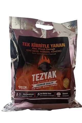 Tezyak Klasik Tek Kibritle Yanan Yeni Nesil Mangal Kömürü (2 Kg x 10 Paket) 20 KG