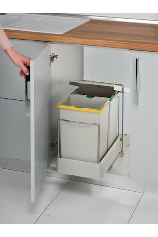 Pelikan Carrier Raylı Çift Bölmeli Dolap İçi Çöp Kovası 14 + 14 Gri