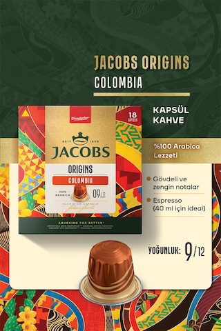 Jacobs Origins Colombia Nespresso Uyumlu Alüminyum Kapsül Kahve 36 Kapsül Diğer