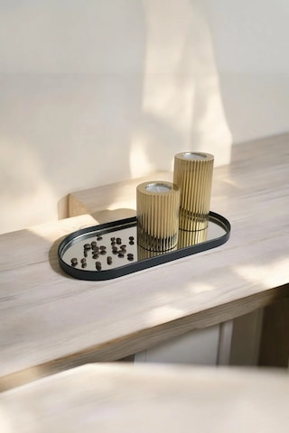 Ucr Home Oval Aynalı Sunumluk İkramlık Kahve Ve Çay 12x30 Cm Siyah