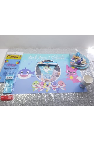 Hayaller Dükkanı Baby Shark Afiş Hediyeli Doğum Günü Süsleri Masa Seti Parti Seti +3