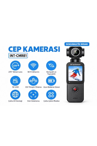 5k Cep Kamerası 3.5x Zoom 270 Derece Dönebilen Lens Eıs Titreşim Önleme Wifi Bağlantısı 5k Uhd Video Kaydı 75mp Fotoğraf Çekimi Dokunmatik Ekran Hızlı Odaklanma Çoklu Dil Desteği Aksiyon Kamerası